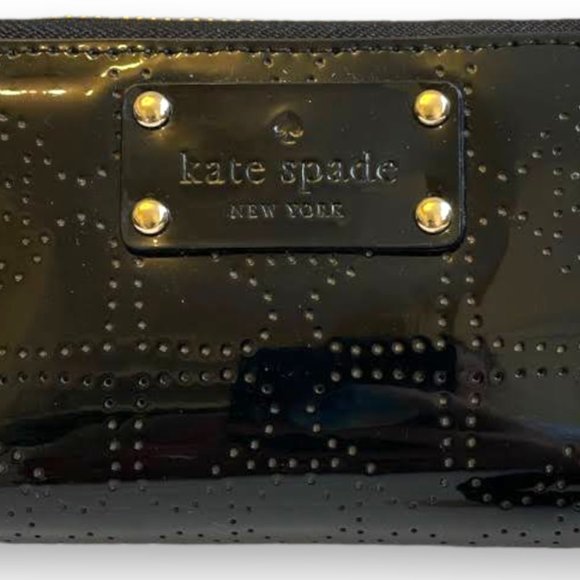 Kate Spade ♠️ Black Patent Leather Jazzy Metro zip around wallet w/ wrist strap - Picture 2 of 5